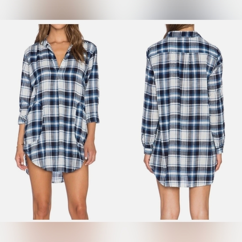 CP Shades Teton Tunic Top Blue Plaid Double Gauze cotton Relaxed Fit S